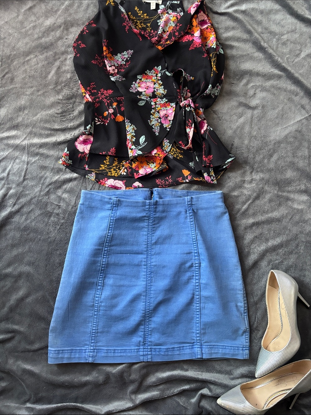 Free People Light Blue Distressed Mini Skirt